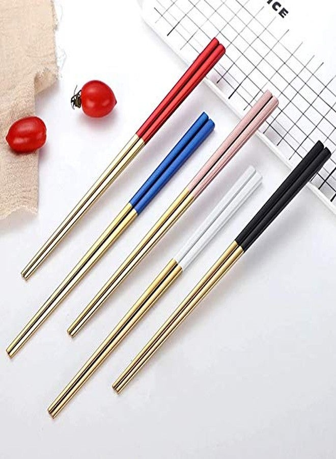 Iktu 5 Pairs Reusable Chopsticks Set - Stainless Steel Japanese Chopsticks, Lightweight Easy to Use Chop Sticks with Case for Sushi, Noodles and Other Asian Food (Gold - 5 Pair) - Image 4